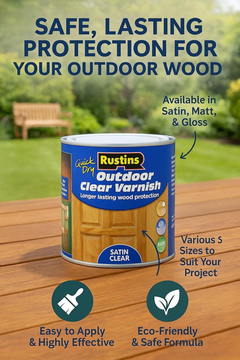 Rustins EAVS500 500ml Outdoor Varnish Satin - Clear - Image 3